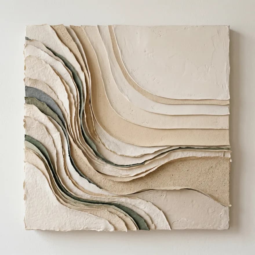 Abstract layered wall art in calming neutral tones